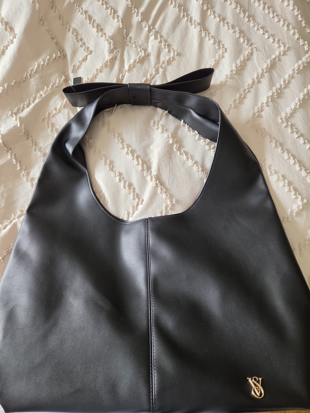 Victoria's Secret Black Vegan Leather Hobo Satchel with Gold Logo